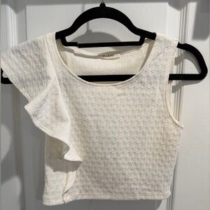 Ivory Textured Ruffle Sleeve Crop Top